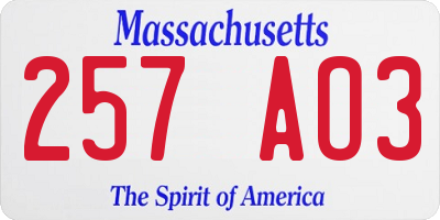 MA license plate 257AO3