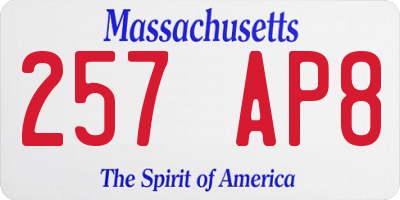 MA license plate 257AP8