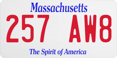 MA license plate 257AW8