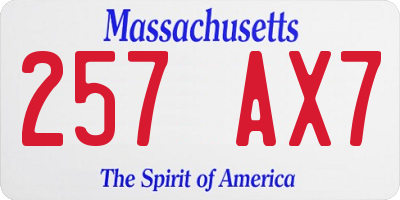 MA license plate 257AX7