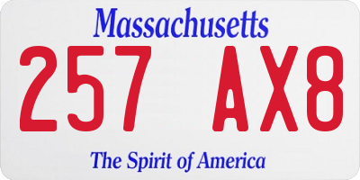 MA license plate 257AX8
