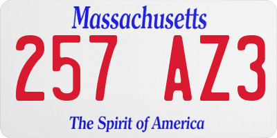 MA license plate 257AZ3