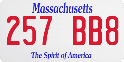 MA license plate 257BB8