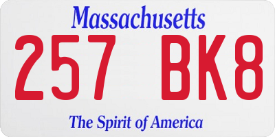 MA license plate 257BK8