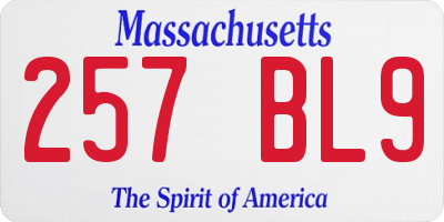 MA license plate 257BL9