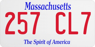 MA license plate 257CL7