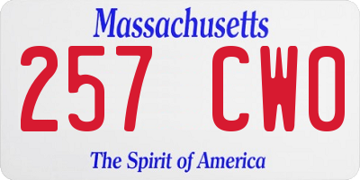 MA license plate 257CW0