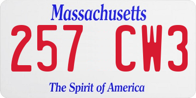 MA license plate 257CW3