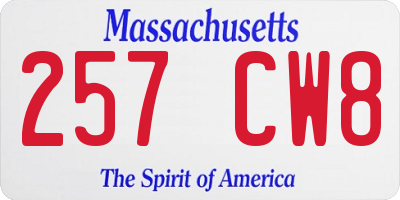 MA license plate 257CW8