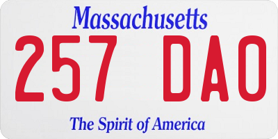 MA license plate 257DA0