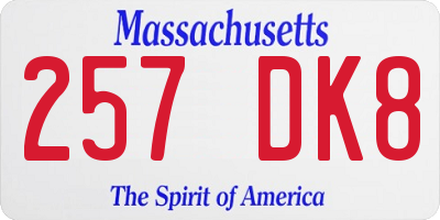 MA license plate 257DK8