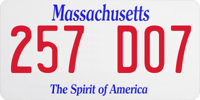 MA license plate 257DO7