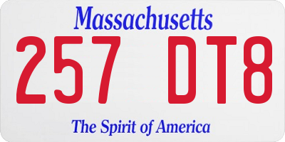 MA license plate 257DT8