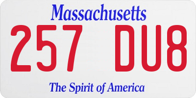 MA license plate 257DU8