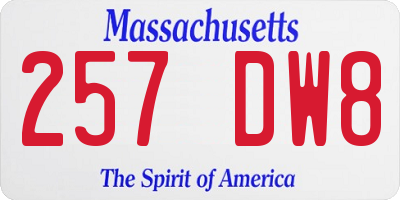 MA license plate 257DW8