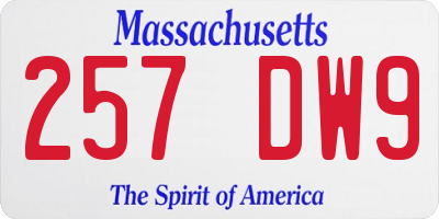 MA license plate 257DW9