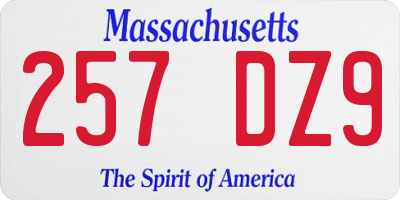 MA license plate 257DZ9