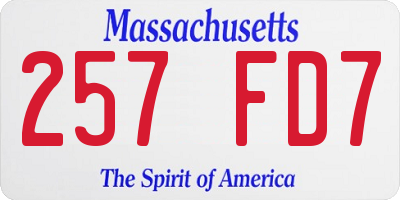 MA license plate 257FD7