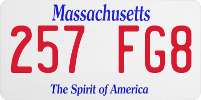 MA license plate 257FG8