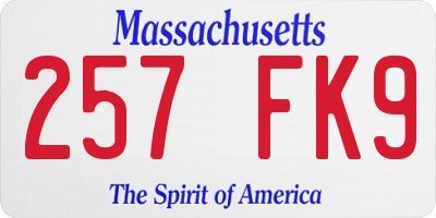 MA license plate 257FK9