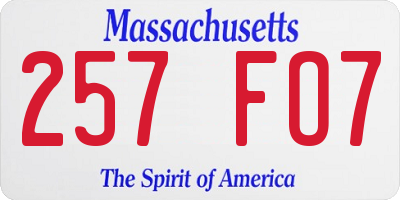 MA license plate 257FO7