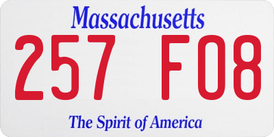 MA license plate 257FO8