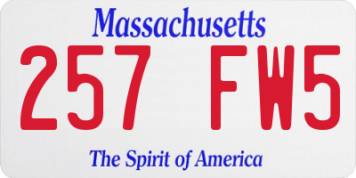 MA license plate 257FW5