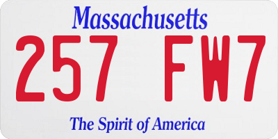 MA license plate 257FW7