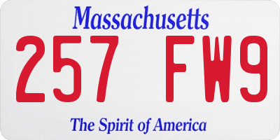 MA license plate 257FW9