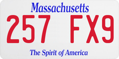 MA license plate 257FX9