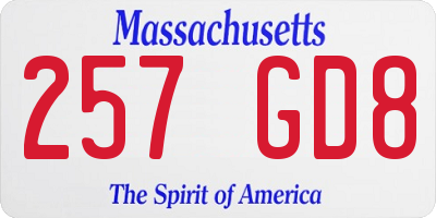 MA license plate 257GD8