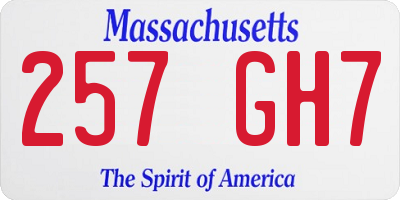 MA license plate 257GH7