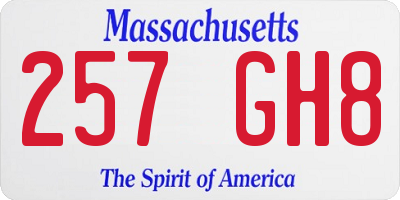 MA license plate 257GH8