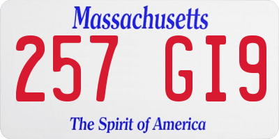 MA license plate 257GI9