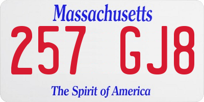 MA license plate 257GJ8