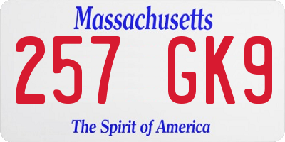 MA license plate 257GK9