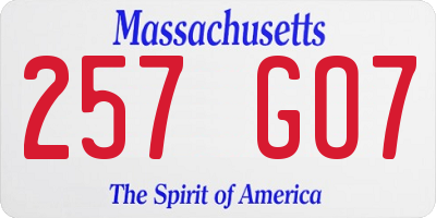 MA license plate 257GO7