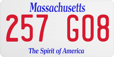 MA license plate 257GO8