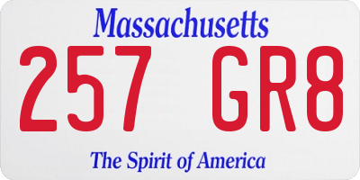 MA license plate 257GR8