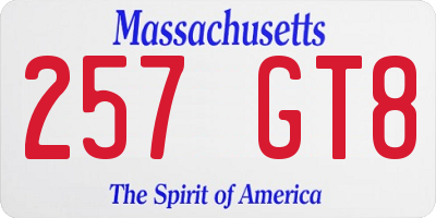 MA license plate 257GT8