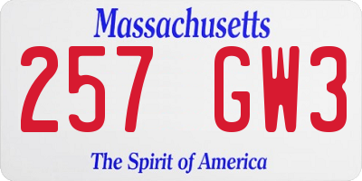 MA license plate 257GW3
