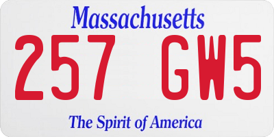 MA license plate 257GW5