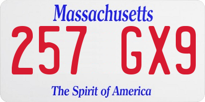 MA license plate 257GX9