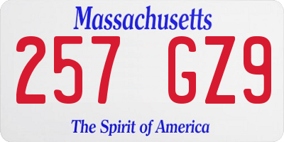 MA license plate 257GZ9