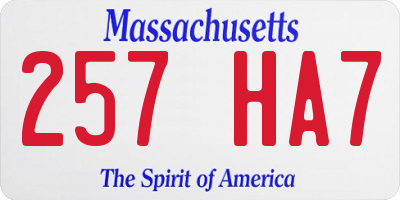 MA license plate 257HA7