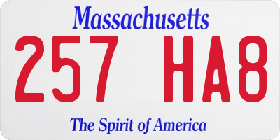 MA license plate 257HA8