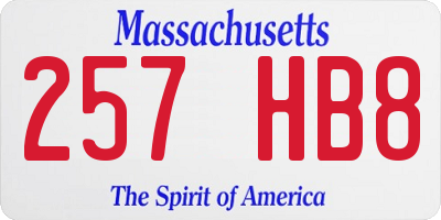 MA license plate 257HB8