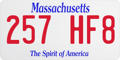 MA license plate 257HF8