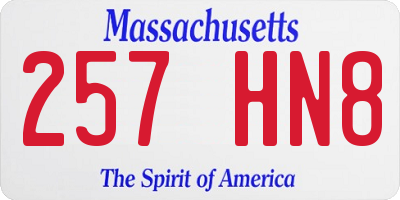 MA license plate 257HN8