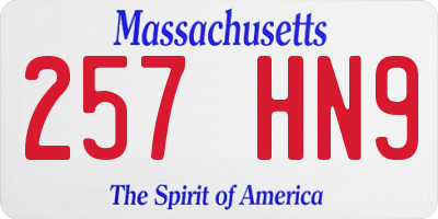 MA license plate 257HN9